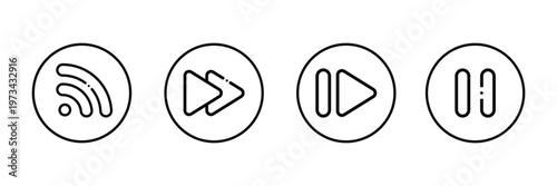 Circular Media Control, Wireless Connectivity Line Icons Set