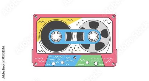 Retro Cassette Tape Pop Art Design, Vintage Music Audio Player Illustration