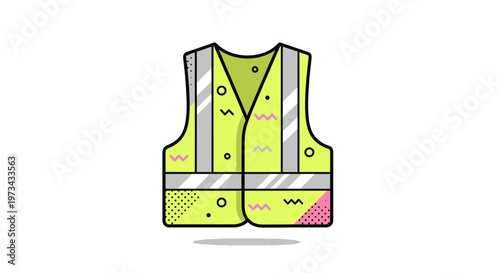 Bright Yellow Safety Vest with Reflective Stripes and Geometric Patterns