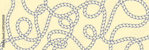 Sailor rope loop pattern. Twisted braided cord loops. Nautical vector bg.