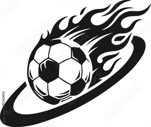 Flaming soccer ball in motion graphic vector illustration with fiery trails isolated on transparent background sport theme