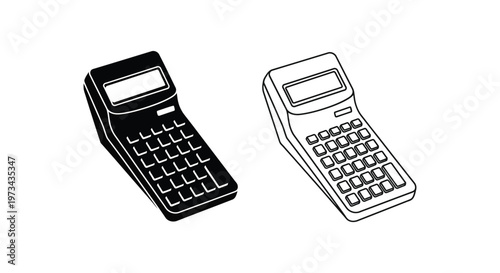 Black and white illustration of two calculators Vector