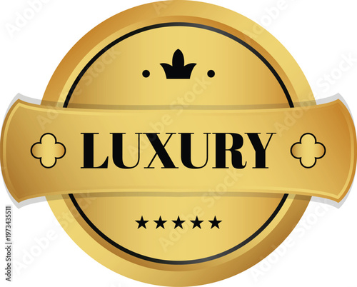 Elegant luxury label featuring a crown and starburst design for high-end branding