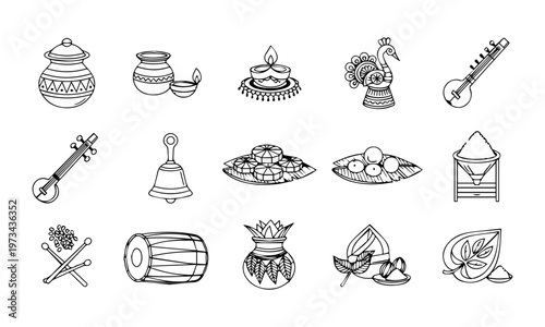 indian festival doodle icons set