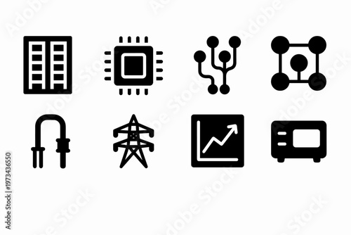 Supercomputer Icons Set. High performance computing center. Filled icon set of High performance computing