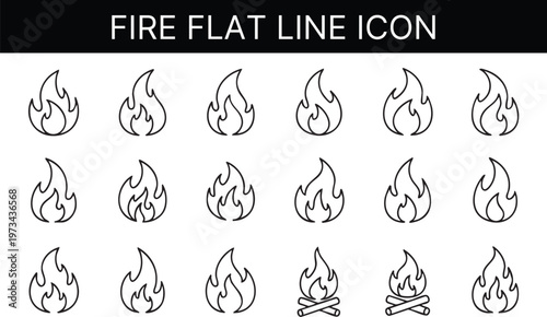 fire flat line icons, flames, flame of various shapes, bonfire vector illustration,