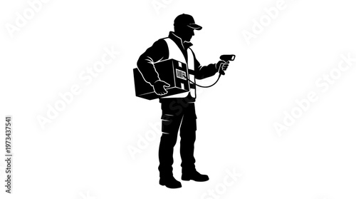 Delivery Logistics in Action: A delivery worker diligently scans a package, embodying efficiency and precision in the realm of modern logistics.