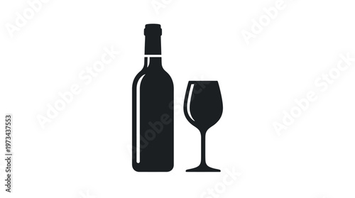 Elegant Wine Silhouette: A sophisticated monochrome illustration of a wine bottle and a stemmed glass, epitomizing the essence of fine wine culture.
