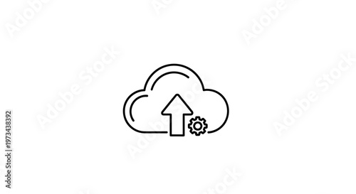 Cloud Upload Icon with Gear Settings Symbol, Data Transfer and Configuration Concept