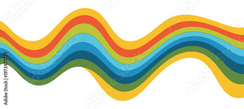 Abstract colorful wavy stripes flowing horizontally across a clean white background