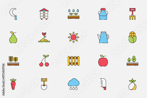 Agriculture farming and garden nature icons set