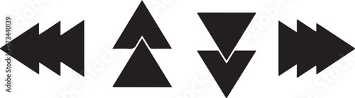 Abstract black arrowheads forming directional signs for fast forward and rewind navigation isolated on transparent background for media