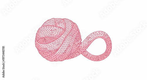 A pink knitted ball of yarn is looped and intertwined with a separate loop
