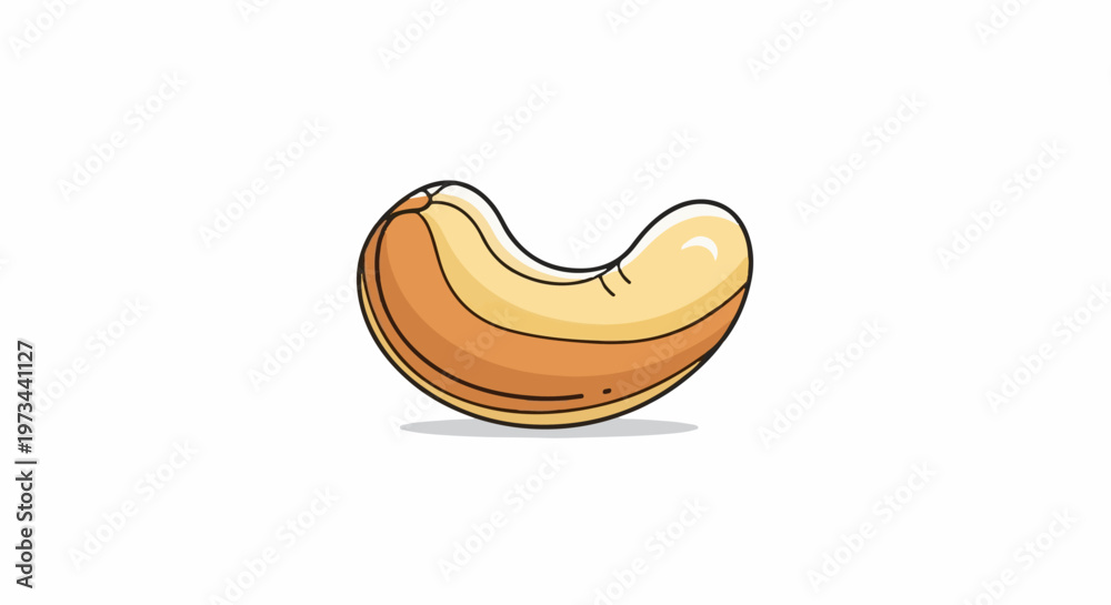 Fototapeta premium A cartoon cashew nut with a curved shape, rendered in shades of beige and orange