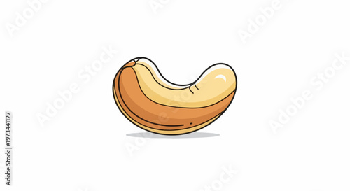 A cartoon cashew nut with a curved shape, rendered in shades of beige and orange
