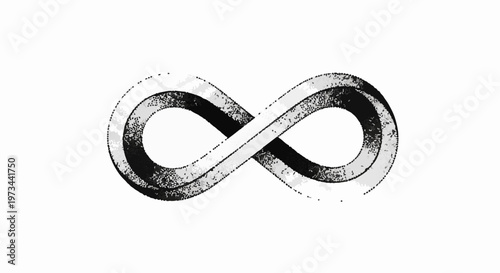 Abstract infinity symbol rendered with textured dots in grayscale
