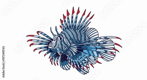 Striking blue and white striped fish with sharp red-tipped fins, detailed pixel art