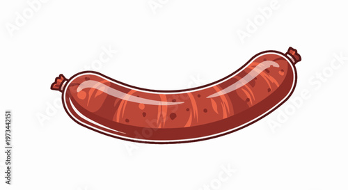 A cartoon-style illustration of a single, browned, curved sausage on a white background