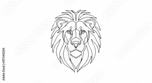 Minimalist continuous line art of a majestic lion's head