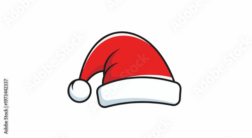 Festive red and white Santa hat with a fluffy pom-pom, isolated on white