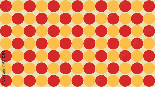 Geometric Harmony: Seamless pattern of red and yellow circles, a vibrant and rhythmic design ideal for texture, background, or artistic applications.