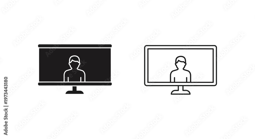 Fototapeta premium Computer Screen Icons with Person Silhouette for Video Call or Online Meeting Vector