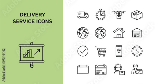 Vector illustration of delivery service icons set with various shipping and logistics elements design