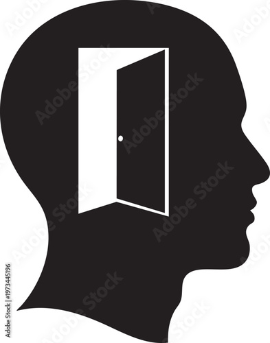 Silhouette of a head with an open door in the mind's eye