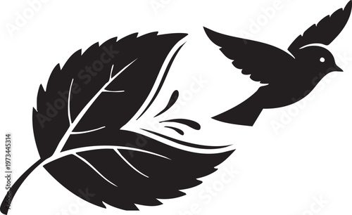 Graceful bird taking flight from a leaf silhouette