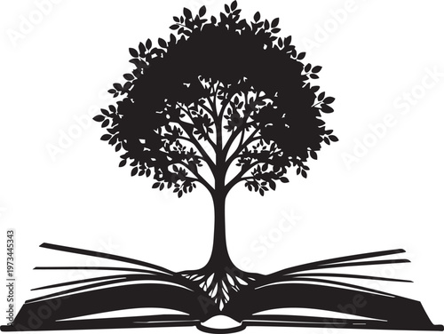 The wisdom tree growing from an open book symbolizing knowledge and growth