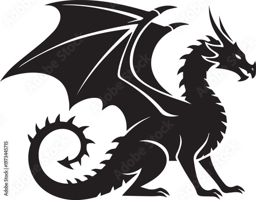 Dragon Silhouette Vector Icon for Fantasy and Mythology Design