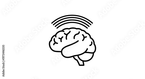Brain waves icon, human mind signal, thinking process, intelligence, cognitive function, neuroscience concept
