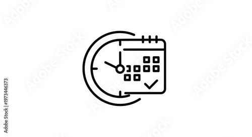 Calendar and Clock Icon: Time Management, Planning, and Scheduling Concept