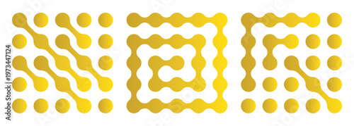 Diagonal metaball connected circles shape. Abstract nerve cell dots or computer nano net . Pattern of Golden metaballs isolated on white background. vector illustration. vector EPS 10.