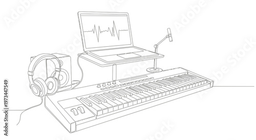 Music production studio keyboard setup.