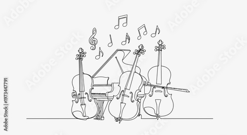 Musical Instruments Orchestra Line Drawing.