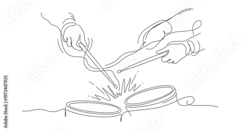 Hands welding two metal plates together.