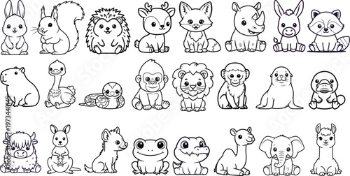 22 Cute Animal Outline and Coloring Page Set for Kids