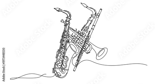 Saxophone and trumpet musical instruments.