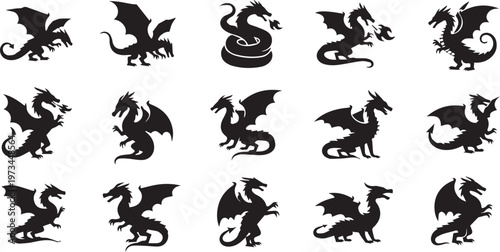 Dragon Silhouette Collection Fantasy Mythical Creature Set