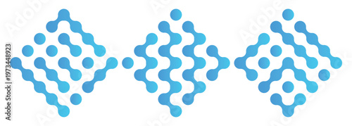 Diagonal metaball connected circles shape. Abstract nerve cell dots or computer nano net . Pattern of Blue metaballs isolated on white background. EPS 10.