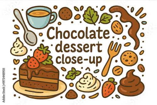 Chocolate Dessert Delight. Chocolate dessert close-up. Hand-drawn doodle illustration of chocolate dessert