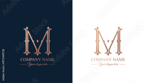 Letter M logo monogram in classic serif style with subtle decorative elements. Clean logotype for personal branding, corporate identity and premium design.