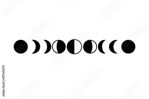 Celestial Cycle Iconography: A Visual Journey Through Lunar Phases, Illustrating the Evolving Illumination from Crescent to Full Moon and Back, Perfect for Astronomy, Astrology, and Mystical Themed De