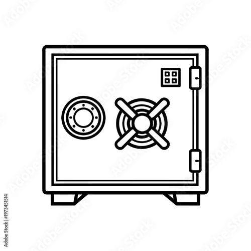 Secure Safe Deposit Box Icon with Dial Lock and Digital Keypad: Vector Graphic for Financial Security, Asset Protection, and Personal Storage Solutions, Representing Wealth Preservation and Confidenti
