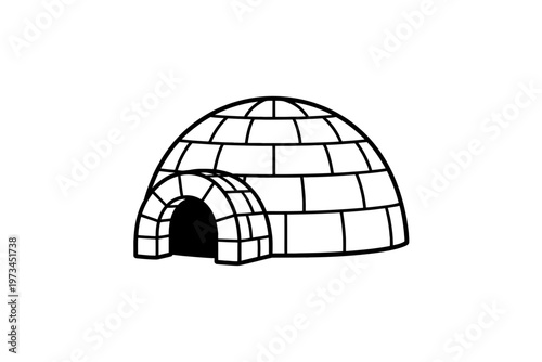 Simple Line Art Illustration of a Traditional Igloo, a Snow Shelter and Dwelling, Commonly Associated with Arctic Regions and Indigenous Cultures, Depicting its Iconic Dome Shape and Entrance Tunnel.