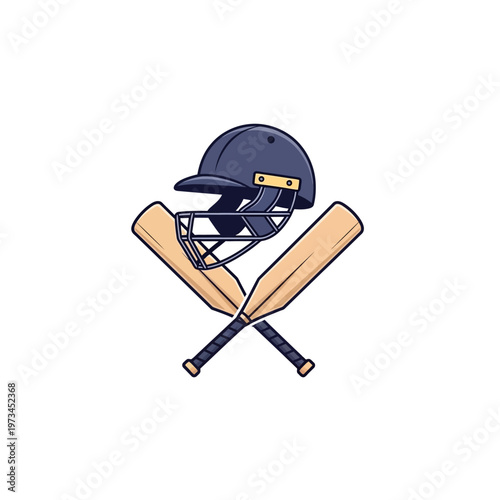 Cricket sports equipment illustration with helmet and bats.