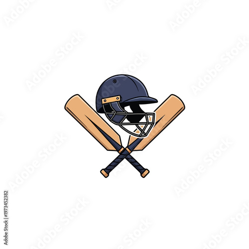 Cricket sports equipment illustration with bat and helmet.