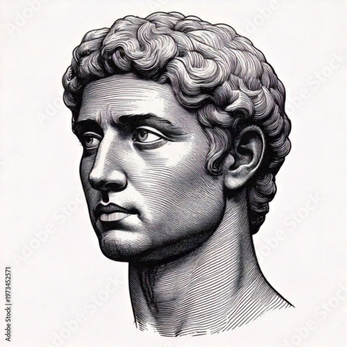 Ancient Roman marble bust of a young man with curly hair.