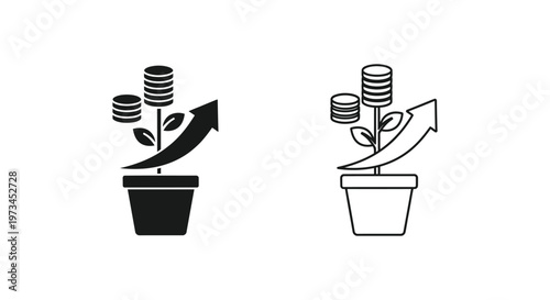 Investment Growth Money Plant Coin Stacks Vector